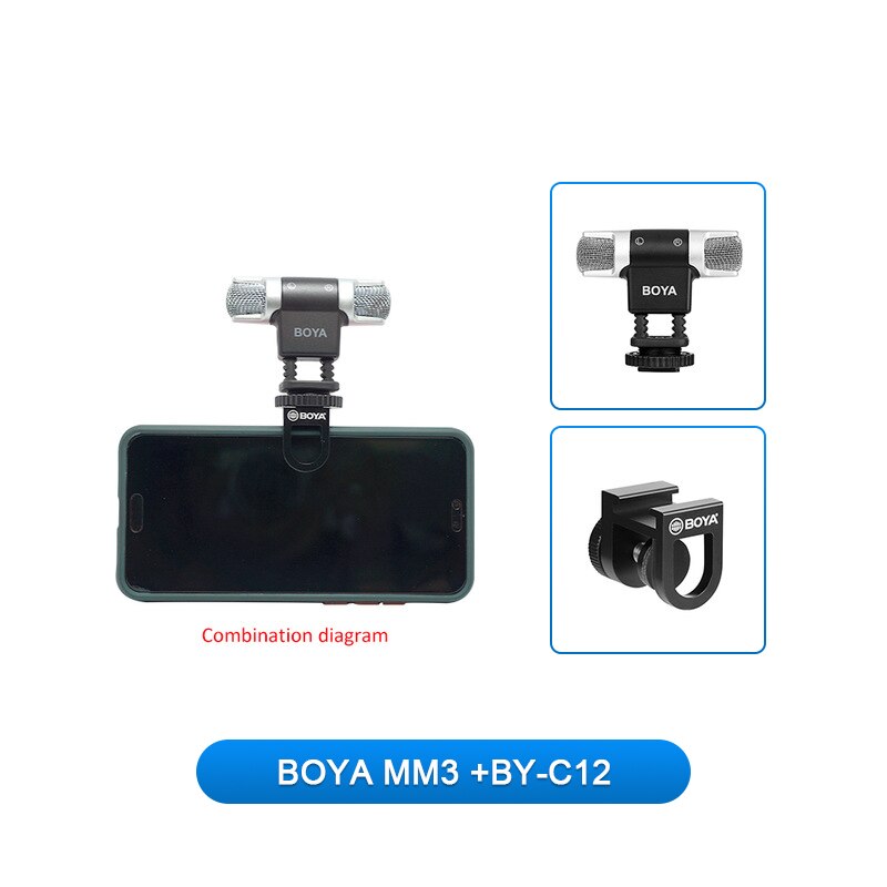 Boya BY-MM3 Dual Head Stereo Opname Condensator Microfoon Microfoon Voor Iphone Android Smartphone Dslr Camera Dv Livestreaming Video: with Cold shoe clip