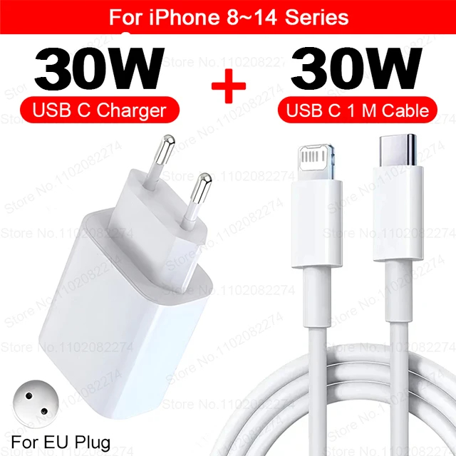 Para Apple PD 30W USB tipo C cargador para iPhone 15 13 12 11 14 16 Pro Max Plus XR x XS iPad cargador rápido adaptador cable de carga rápida: DE