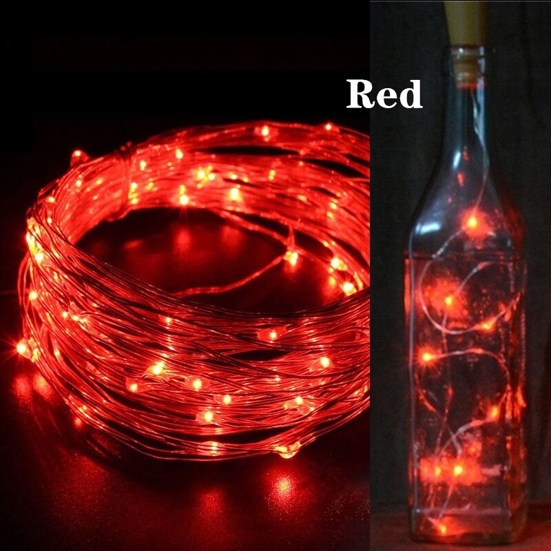 Guirlande lumineuse en fil de cuivre en forme de liège, lampe solaire/batterie, pour bouteille de vin, féerique, décoration de fête de mariage et de noël: red / Battery Power