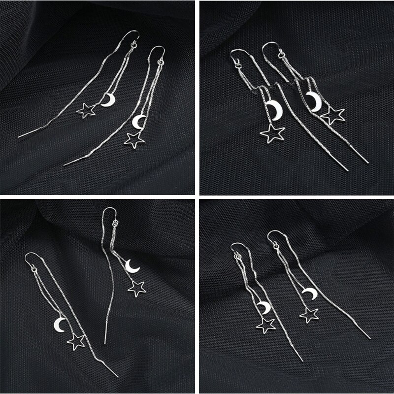 Premium Moon Star Thread Earrings Silver Earrings For Women Ins Travel Souvenirs Dangle Ear Wire Brincos Jewelry