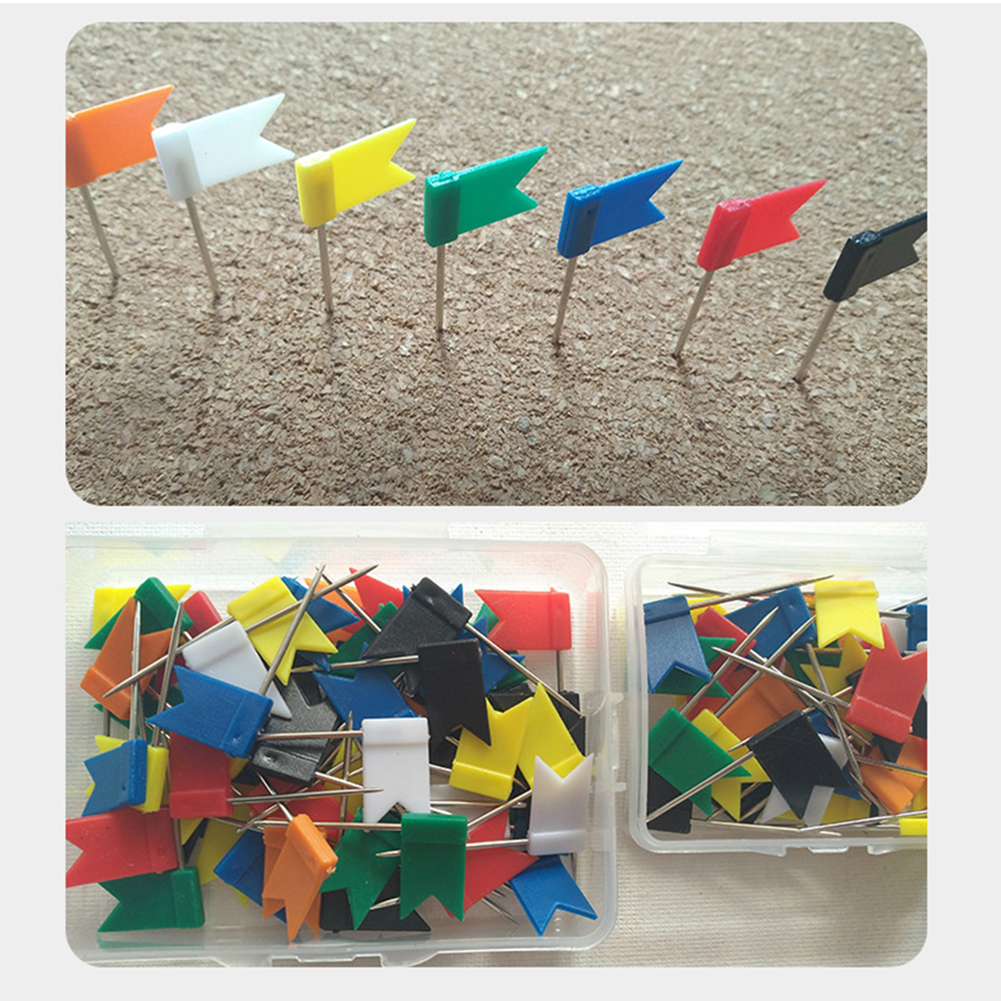 100 Pcs Flag Push Pins Marker Marking Pins Thumbtack for Notice Cork Board Map Banner Pins Office Thumbtack Supplies