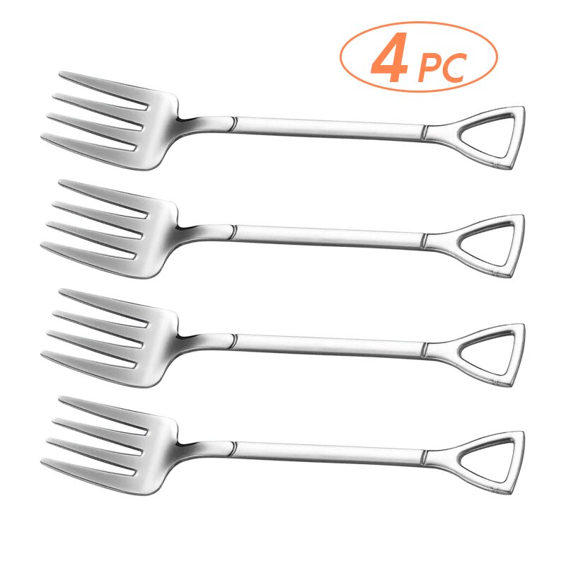 4 stk skovl gaffel ske sæt 304 rustfrit stål dessert gaffel frugt pick børneservice tilbehør til fest madlavning: 4pc sølv