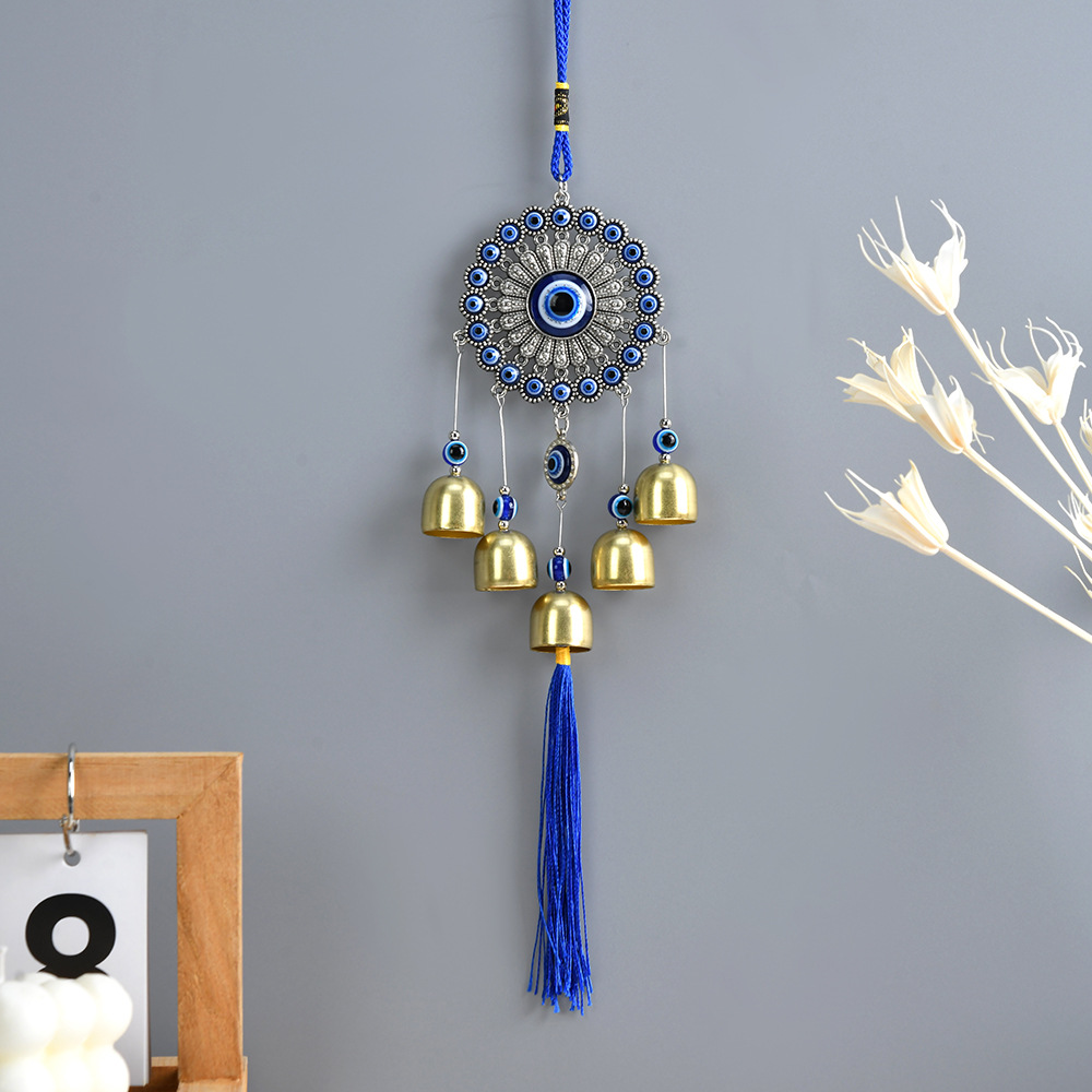 Sonnenblume Evil Eye Windspiele Glück Türkisch Blue Eye Perle Quaste Wind Glocke Wandbehang Dekor Amulett Schutz Auto Anhänger: Licht Grün