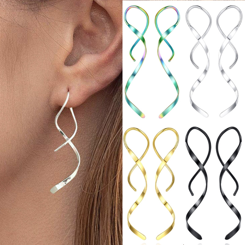 Einfache Spirale Einfädler Ohrringe Unregelmäßige Wendel Welle Kurve Ohr Linie Manschette Edelstahl Baumelnden Ohrring Frauen Schmuck