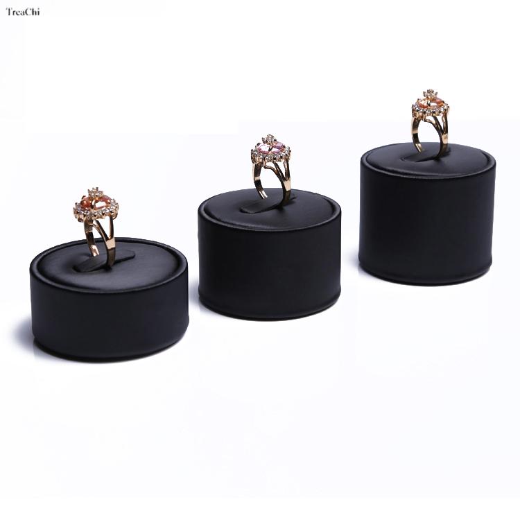 Jewelry Store Black PU Ring Display Holder Riser Jewellery Exhibition Rack Pawn Shop Counter Retail Showcase Stand Organizer