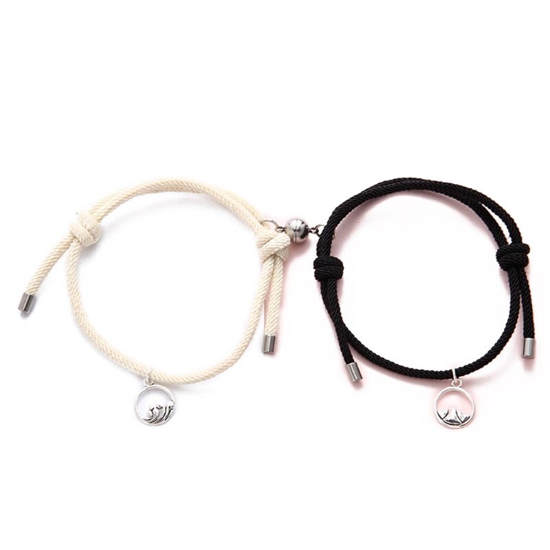 2Pcs Minimalist Lovers Matching Friendship Bracelet Rope Braided Couple Magnetic Distance Bracelet Kit Lover Jewelry: C