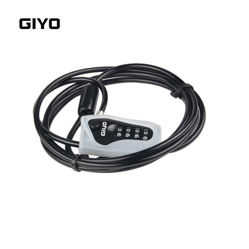 GIYO L-03 2m Fahrrad Kabel sperren Fahrrad Anti Diebstahl 4-stellige Passwort Helm Draht-sperren für Ski motorrad MTB Tragbare schlösser: Schwarz