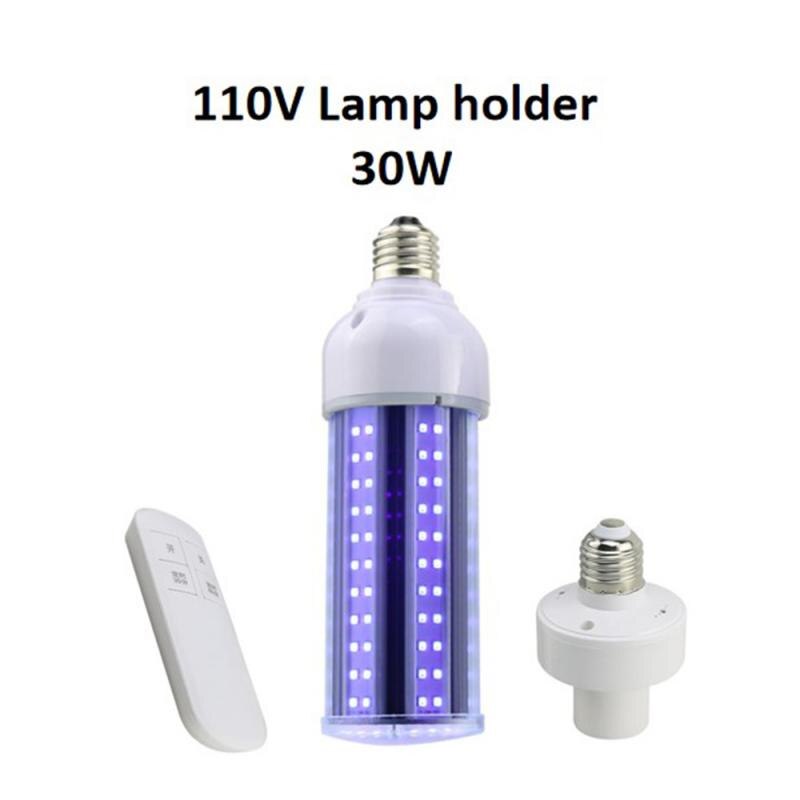 E27 30W Lámpara Germicida UV bombilla LED UVC 99.9% tasa antibacteriana purifica el aire y mata bacterias para matar ácaros: Lamp 110V Holder