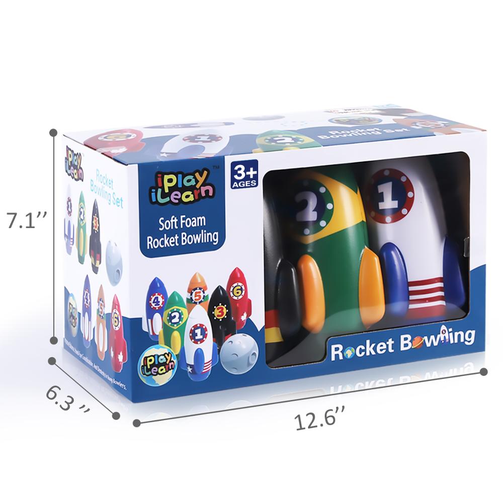 iPlay, iLearn Kids Rocket Bowling Set, Soft Indoor Play Game, Toddler Active Sports Toys, for 3 4 5 Year Olds