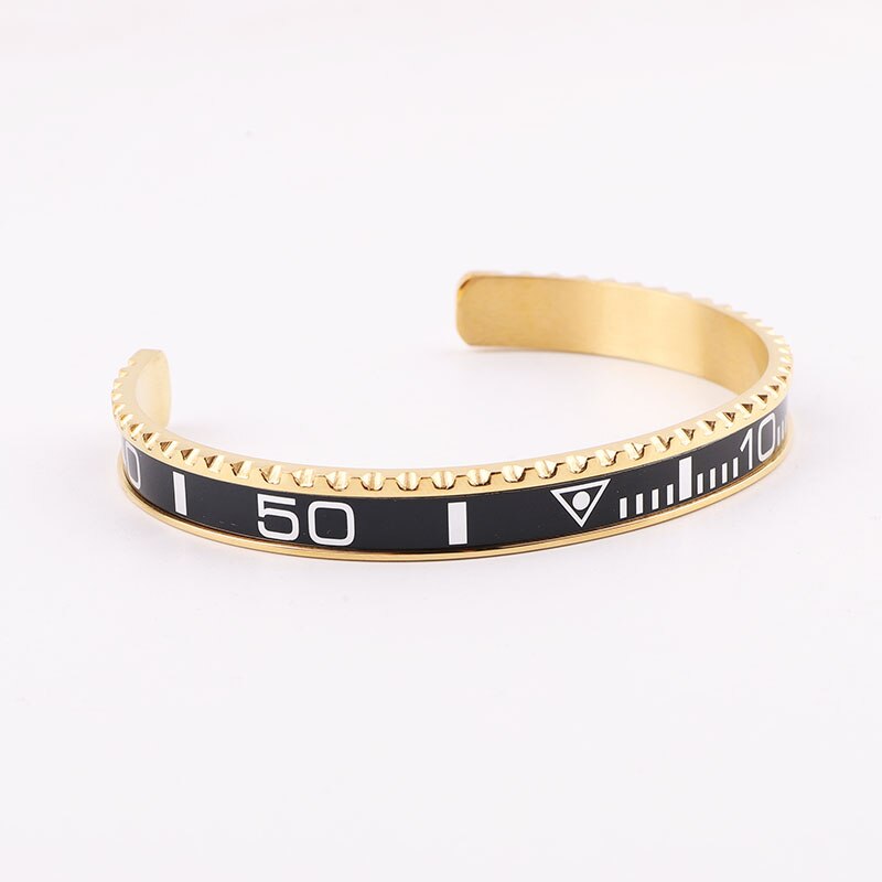 Bracciale rigido da uomo in acciaio inossidabile 316L con numeri di velocità in acciaio inossidabile 316L: Gold black