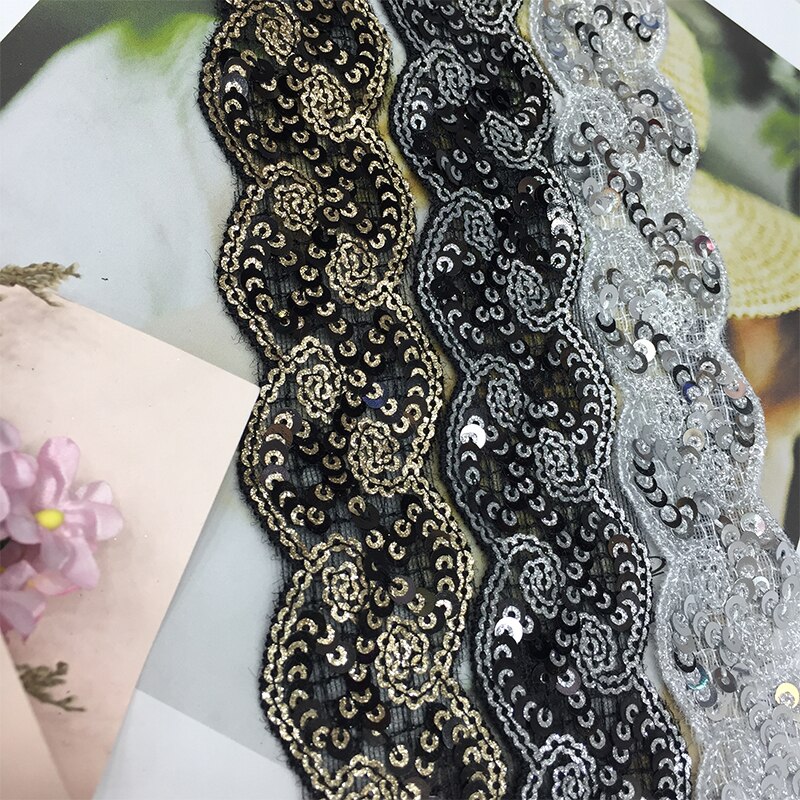 Cinta de encaje de lentejuelas de poliéster para de baile, adornos brillantes, tocado de boda, accesorios de bricolaje, ropa embellecimiento