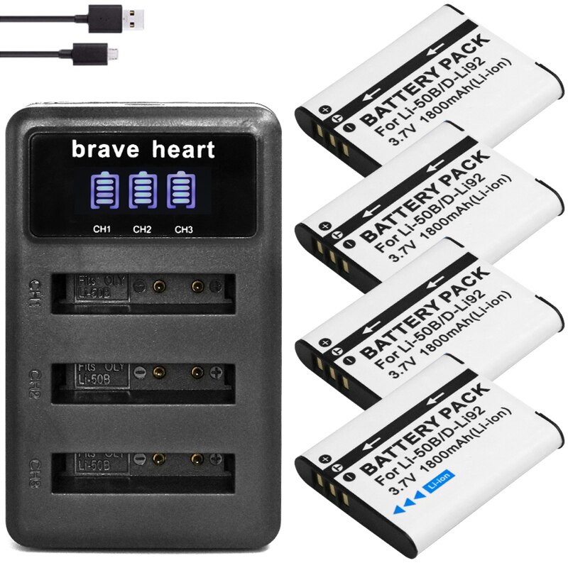 Batterie LI50B li 50B Li-50B avec 3lots de chargeur pour OLYMPUS SP 810 800UZ u6010 u6020 u9010 SZ14 SZ16 D755 u1010 SZ30 SZ20: charger and 4battery