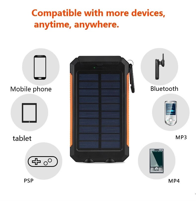 Banco de energía Solar, 80000mAh, doble USB, batería impermeable, carga portátil externa con luz LED, 2USB