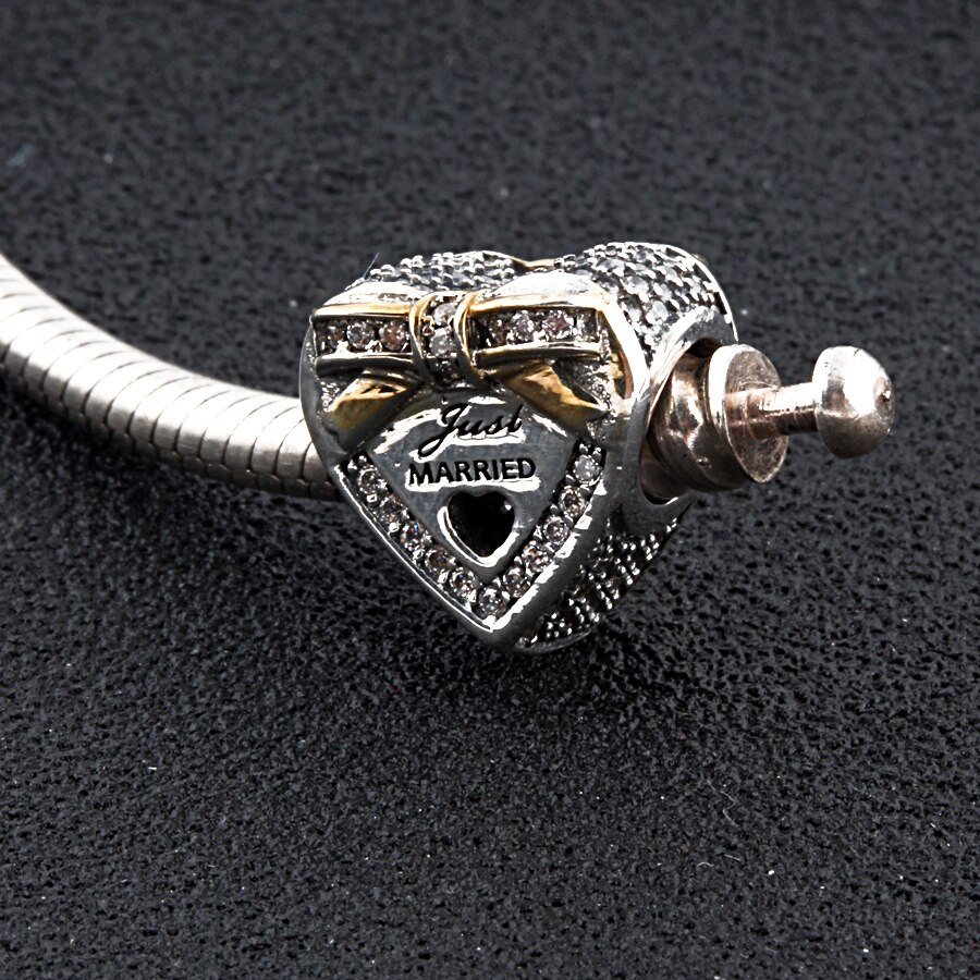 ZMZY Originale 925 sterlina d'argento Pendenti E Ciondoli CZ di Amore Del Cuore Arco Sposato Perline Adatto Serpente Braccialetto di Fascino DIY tariffa Dei Monili Delle Donne