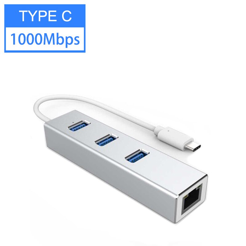 Usb  c 3.0 hub  rj45 ethernet adapter 1000 mbps netwerk voor macbook pro air computer pc laptop tv box accessoires type c splitter: Type c poort zilverkleurig