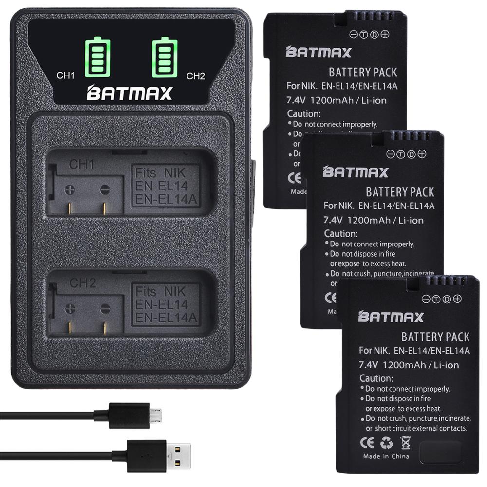 2 uds. EN-EL14 EN EL14 EN EL14a batería + LED cargador USB incorporado para Nikon D3500, D5600, D3300, D5100, D5500, P7100,P7700 P7800: 3Pcs set