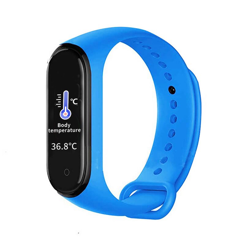 M4 versione di Aggiornamento Del Corpo Termometro Braccialetto M4 Misura Pro Salute Intelligente Banda M5 Bluetooth di Chiamata/Musica di Fitness Tracker Orologio: M4 Pro Sky Blue