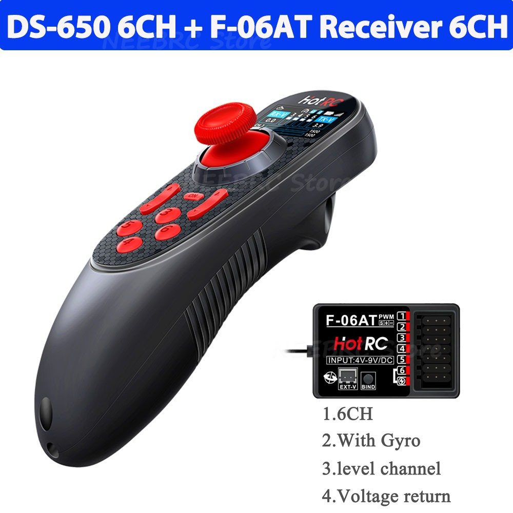 HOTRC DS650 DS-650 6CH 2,4G transmisor de sistema de Radio pantalla a Color Control remoto F-06A F-08A receptor de F-06AT para barco RC DS600
