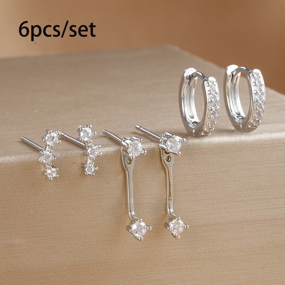 3 Pairs Exquisite Zircon Little Huggies Hoop Earrings Set for Women Stainless Steel Unique Cartilage Earring Piercing Jewelry: Platinum Plated