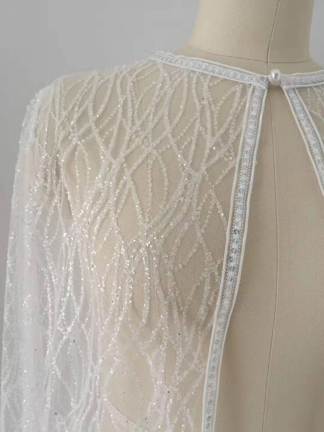 Wedding shawl white geometric cross little sequin dress shawl ivory white sequins women cape