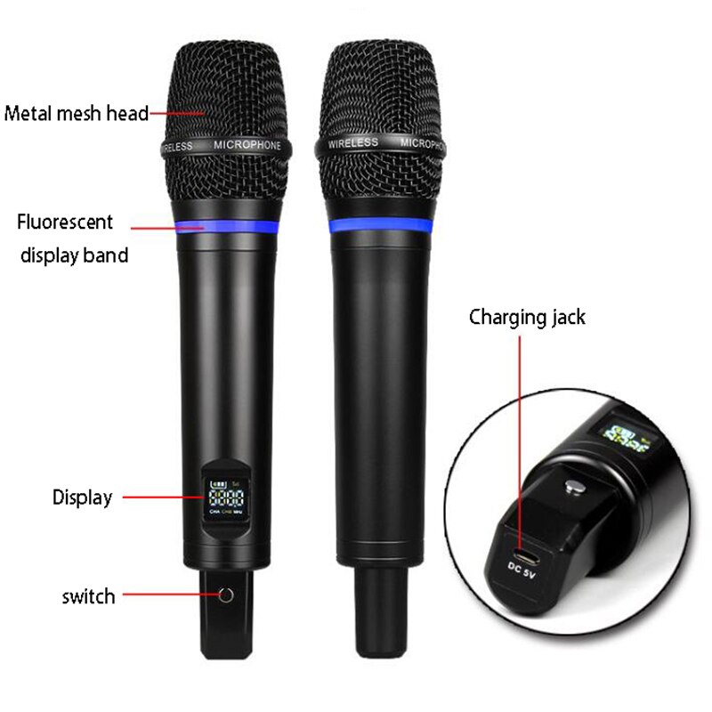 Wireless Microphone USB RCA MIC Handheld UHF Mic with Receiver for KTV Karaoke Party