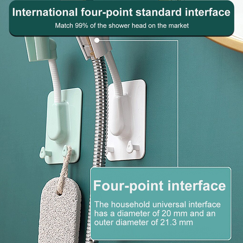 Self-Adhesive Shower Head Bracket Adjustable Handheld Showerhead Holder Wall Mount 2 Hooks Stand