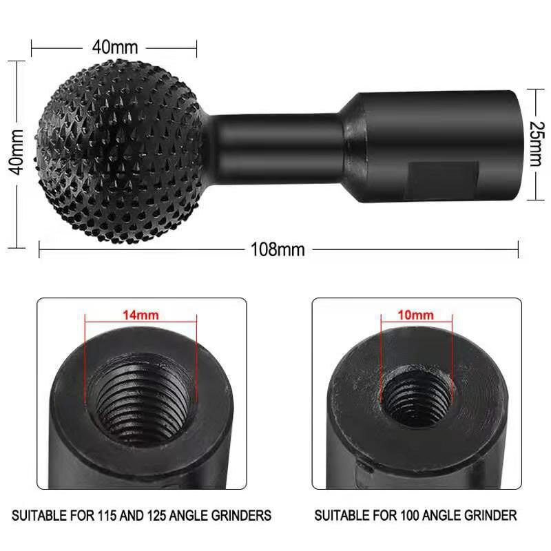 10Mm/14Mm Bal Guts Sferische Spindels Vormige Hout Guts Power Carving Bevestiging Voor Houtbewerking Hoek Grinder Hand gereedschap: Black 14mm