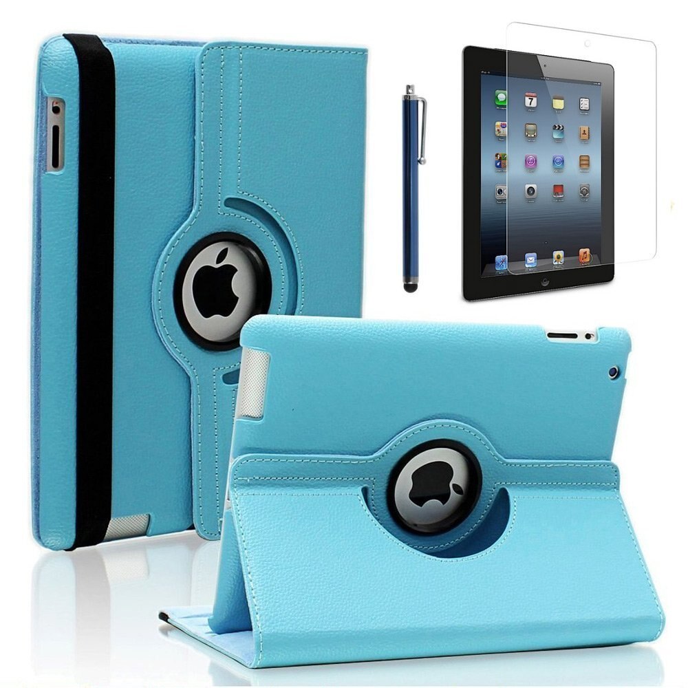 CucKooDo 360 Degree Rotating Stand Smart Case Cover for iPad with Retina Display (iPad 4th), For the iPad 3 & iPad 2: SkyBlue