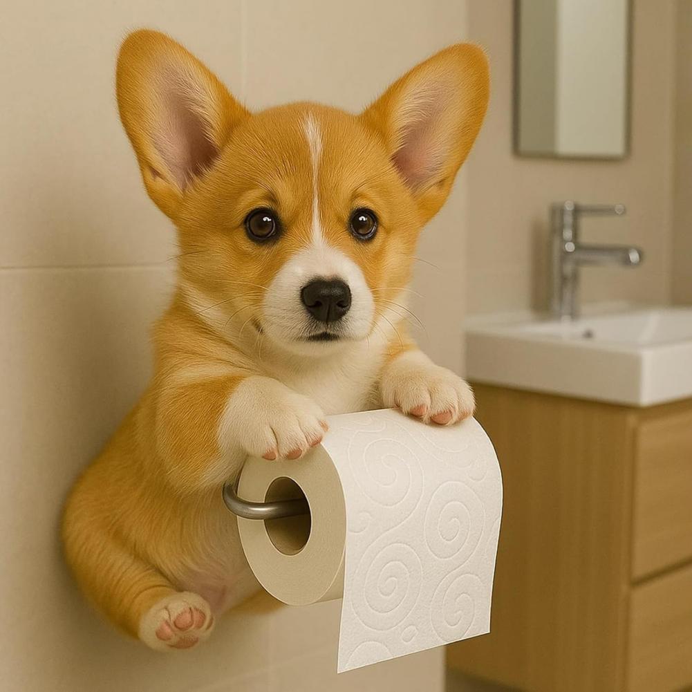 Wall Mount Toilet Paper Holder Dog Shape Funny 3D Printed Towel Holder Paper Rack Bathroom Dog Sculpture Paper Holder