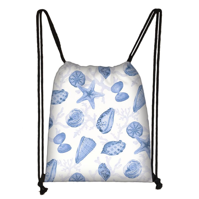 Zee Conch Tekening Afdrukken Trekkoord Tas Vrouwen Opbergtas Jongens Meisjes Casual Fish Zeester Patroon Reistassen Boekentas: skdconch13