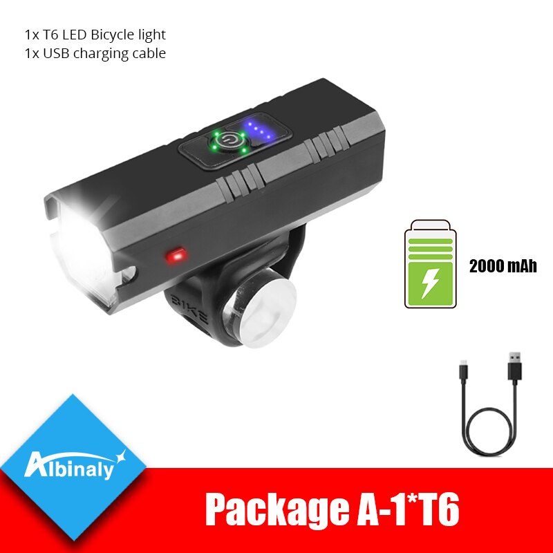 Wasserdichte Fahrrad Licht Super Helle T6 LED Fahrrad Lampe USB Aufladbare Radfahren Vorderseite Lampe 4000 MAh Reiten Anti-Blendung scheinwerfer: Paket A-1T6