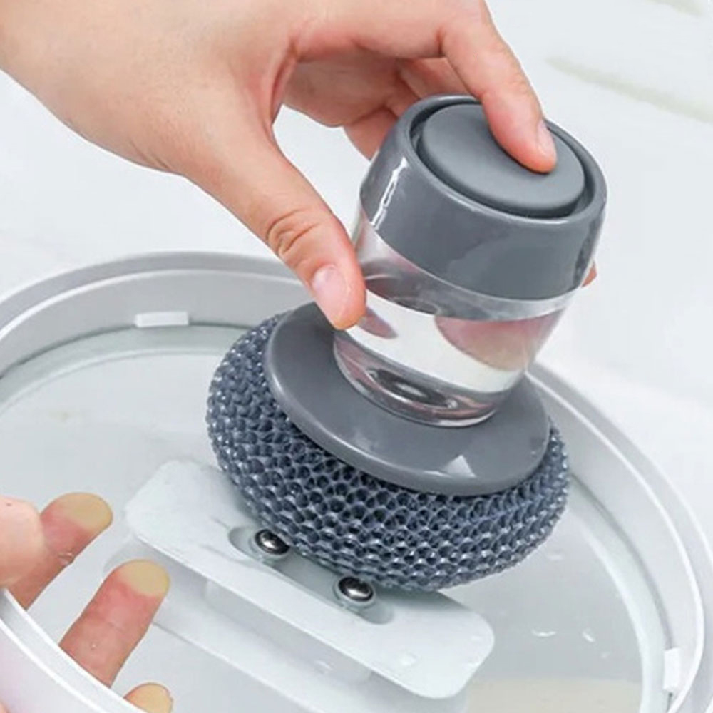 Keukenzeep Draagbaar Uitgiftegereedschap Palm Pet Ball Pan Borsteltje Wassen Gebruiksvriendelijke Scrubber Gebruiksvoorwerpen Met Dispenser Schoonmaken