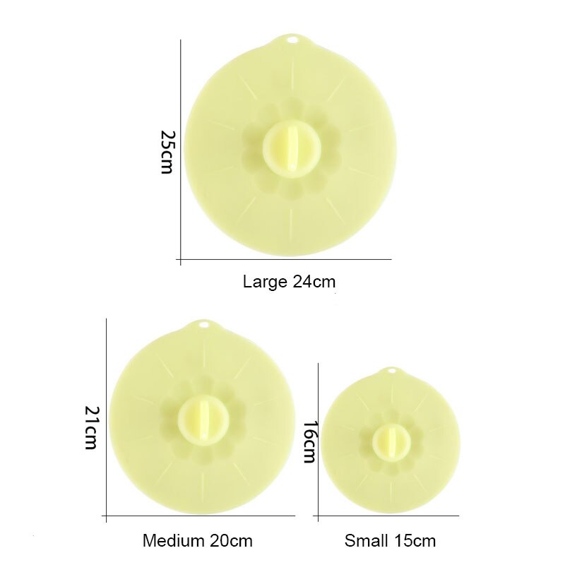 Tapas de silicona universales reutilizables para conservación de frutas y alimentos, sello al vacío, tazón con tapa, olla, envoltura de sellado, herramienta de cocina, 3/5 Uds.: 3Pcs-set Green