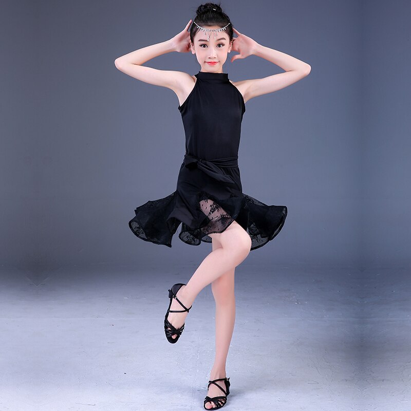 Blumen- blume Ballsaal Latein tanzen kleid mädchen freundlicher kleider wettbewerb freundlicher Salsa Tango Rumba Samba für praxis röcke einstellen: Schwarz / Pro Höhe 110-120cm