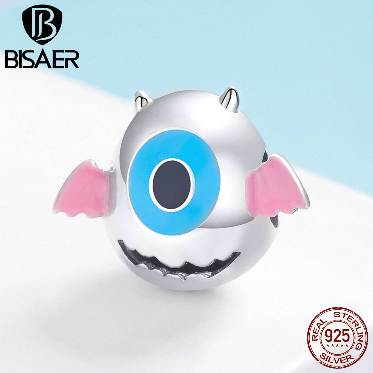 BISAER Plata de Ley 925 auténtica Monster Dumber Charms Beads fit niños brazaletes para chicas collares DIY joyería ECC1089