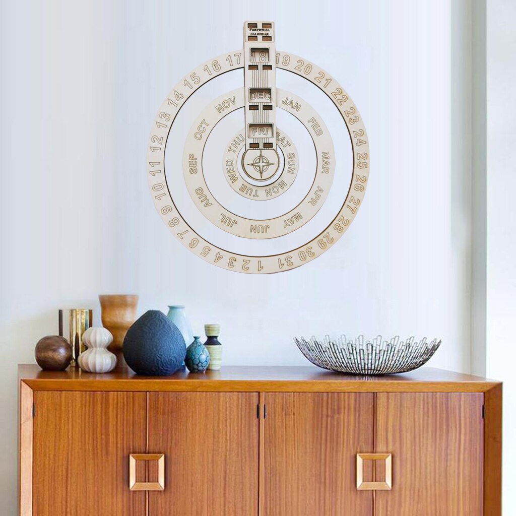 14 inch Wooden Hanging Perpetual Calendar, Wall Mounted Rotatable Calendar,