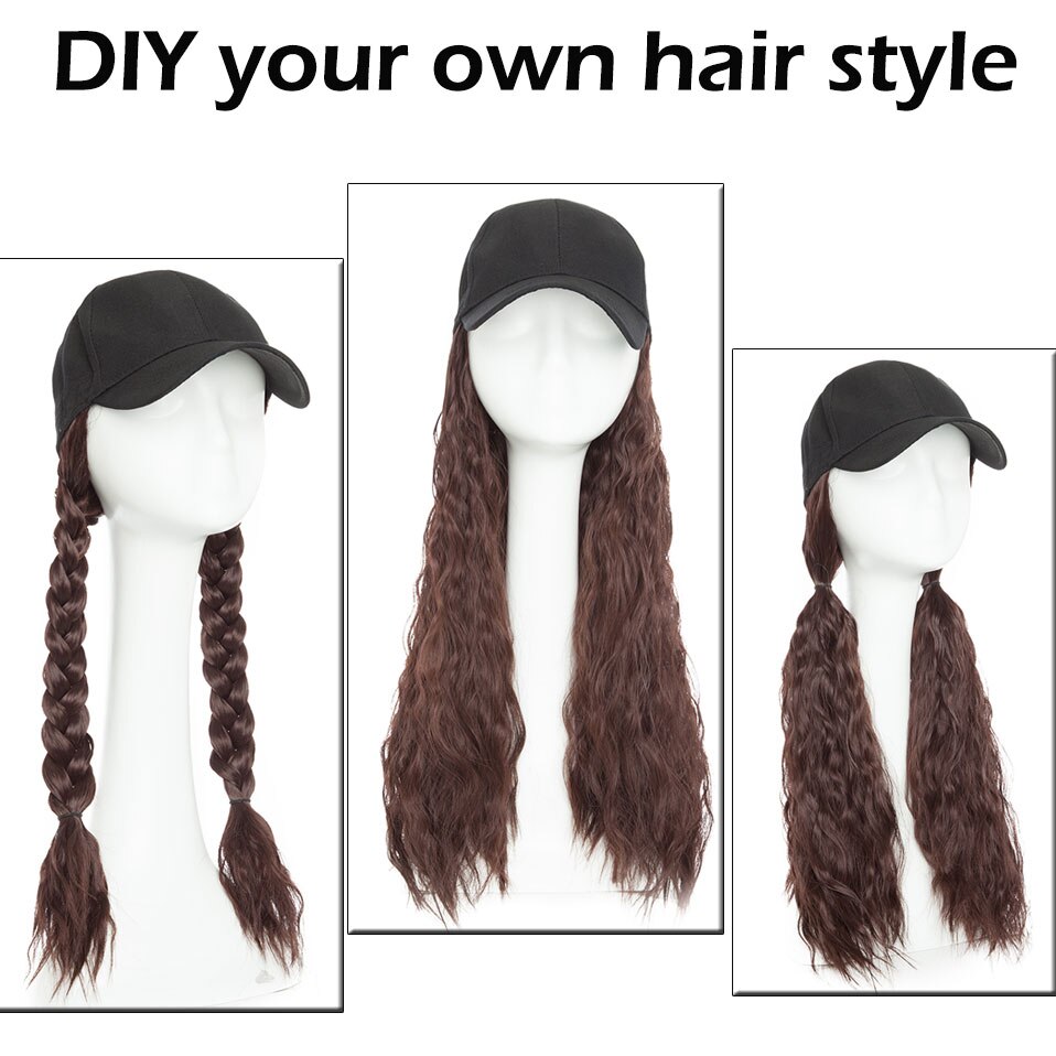 SNOILITE 18 pouces longue extension de cheveux ondulés avec capuchon noir extension synthétique cheveux pour les filles partie style intergrille cap cheveux