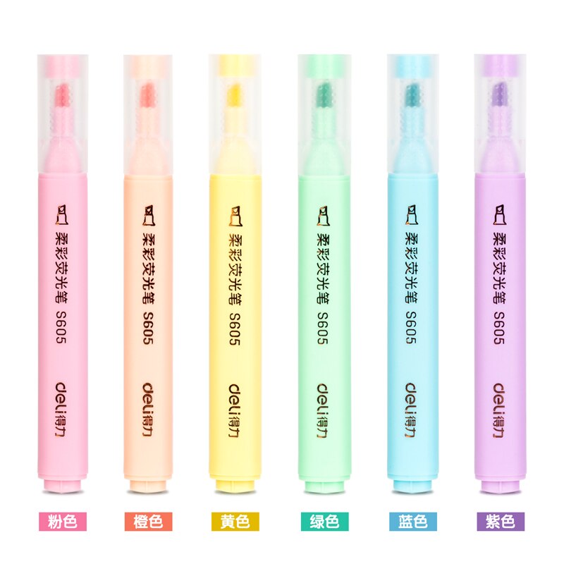 Deli S605 Pastel Markeerstift Fluorescentie Markers 6 Stks/zak Voor Journaling School Kantoorbenodigdheden Markeerstiften Pen