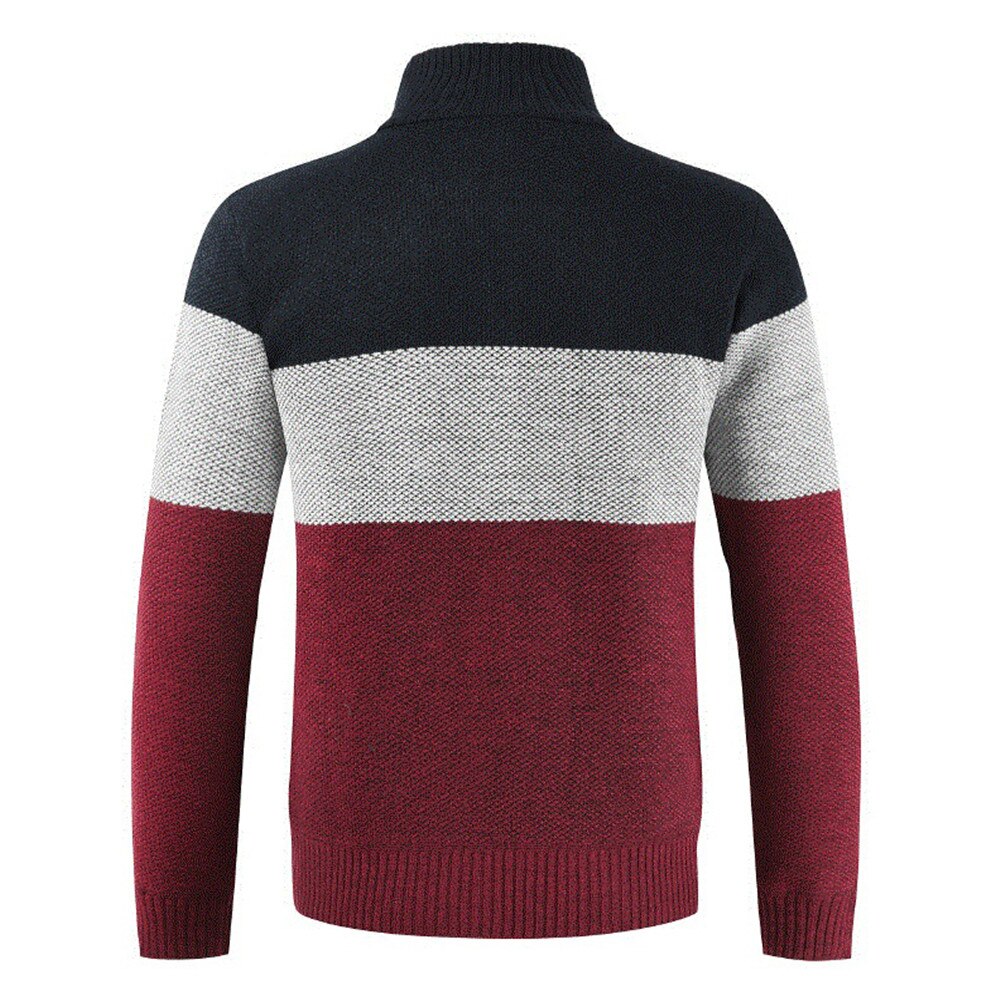 Herr ull cardigan tröja ledig tröja randiga fickor stickad ytterkappa för höst vinter