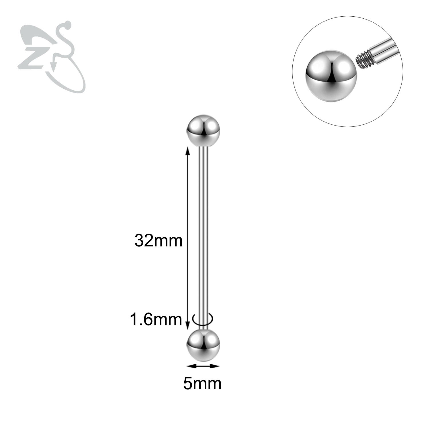 ZS 1 pieza 14G/16G Acero inoxidable largo Industrial Piercing barra cartílago pendiente Piercing 12/14/16/18/20/24/28/32/40/45/48/60mm: Oro champán