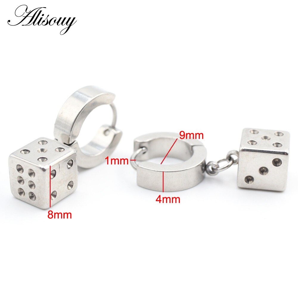 Alisouy 2 Stuks Punk Rvs Stud Huggie Hoop Oorbellen Voor Vrouwen Mannen Cube Vierkante Dice Dangle Oorbellen Hiphop Goth oorbellen: 8mm Steel Color