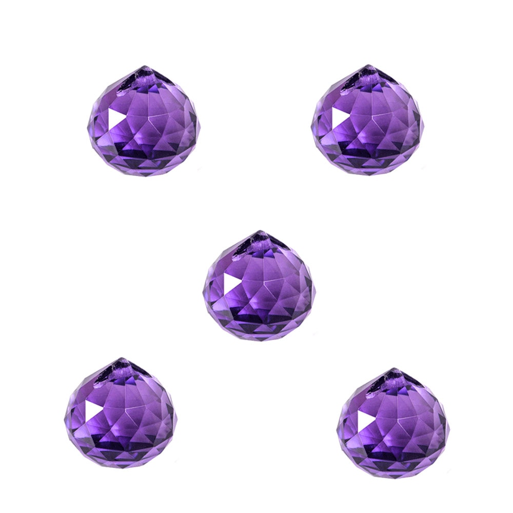 Bolas de cristal de decoración facetadas, piezas de lámpara de araña, atrapasol para ventana, color púrpura, 30 #, 5/10 Uds.
