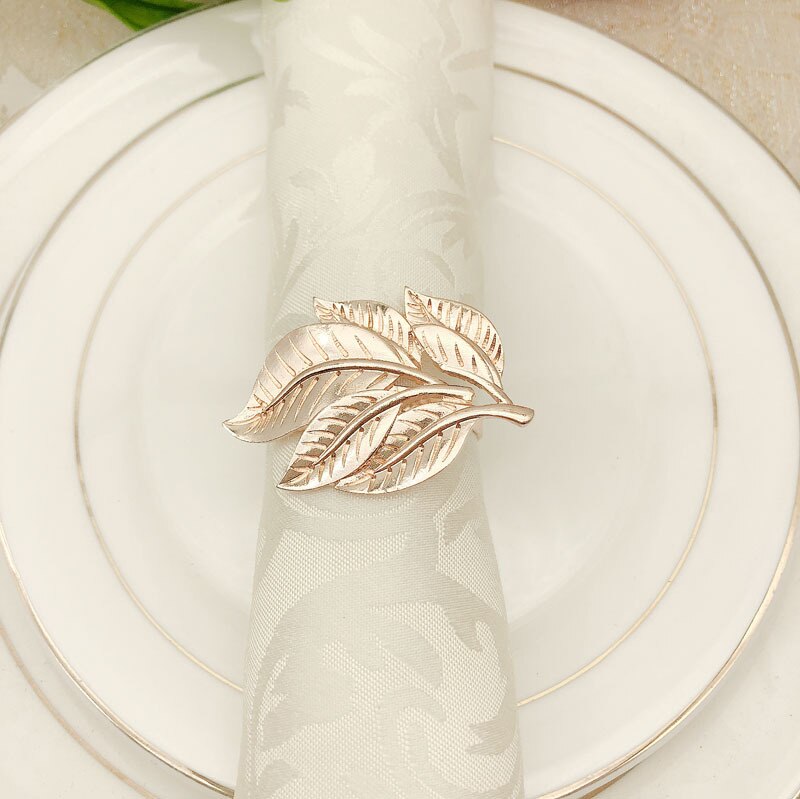 SHSEJA – anneau porte-serviette exquis, décoration de table, feuille d'or, boucle de serviette, anneau en alliage, dîner fête de mariage, 10 pièces/lot: Rose gold
