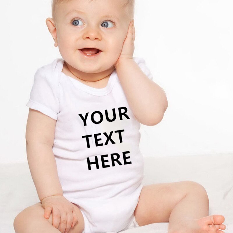 Din tekst her print baby romper nyfødt baby dreng pige onesie bomuld kortærmet spædbarn babytøj: Hvid / Nyfødt