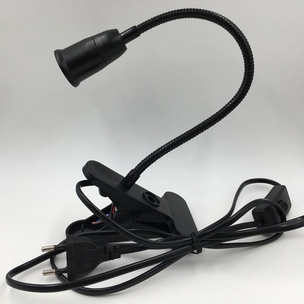 360 grader fleksibel lampeholder klips  e27 sokkel med av/på bryter eu plugg bruk som enkel skrivebordslampe til ledet vokselys  e27 lampe: Svart holder / Eu-plugg