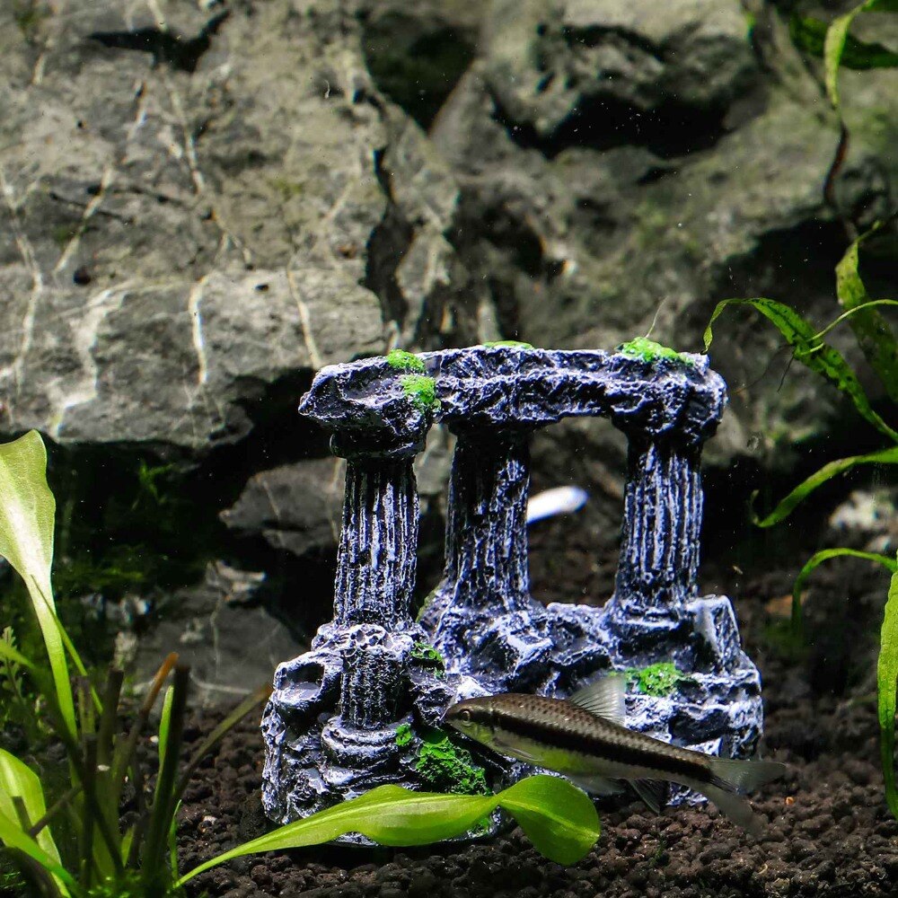 Pilares de piedra cuadrada romana de resina, tres columnas para decoración de Adorno para acuario, paisajismo, acuario