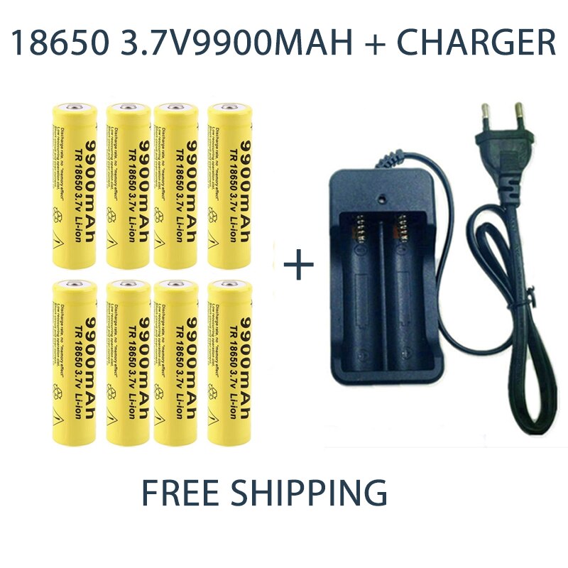 18650 Battery Rechargeable Battery 3.7V 18650 9900mAh Capacity Li-ion Rechargeable Battery For Flashlight Torch Battery+Charger: 8pcsCharger