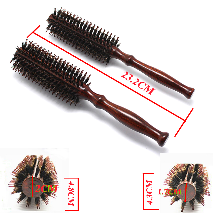 DIY Wooden Practical Antistatic Heat Wild Boar Mane Hair Curl Salon Round Hair Comb