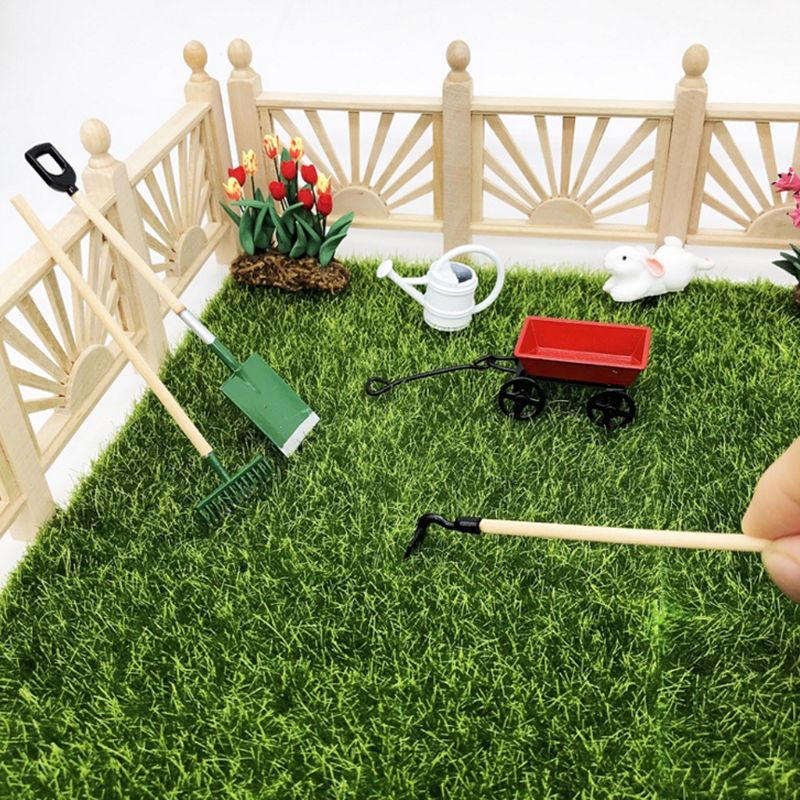 1:12 Miniatuur Poppenhuis Schattige Mini Metalen Kleine Pull Winkelwagen Landbouw Gereedschap Kits Voor Tuinmeubelen Accessoires Ornament