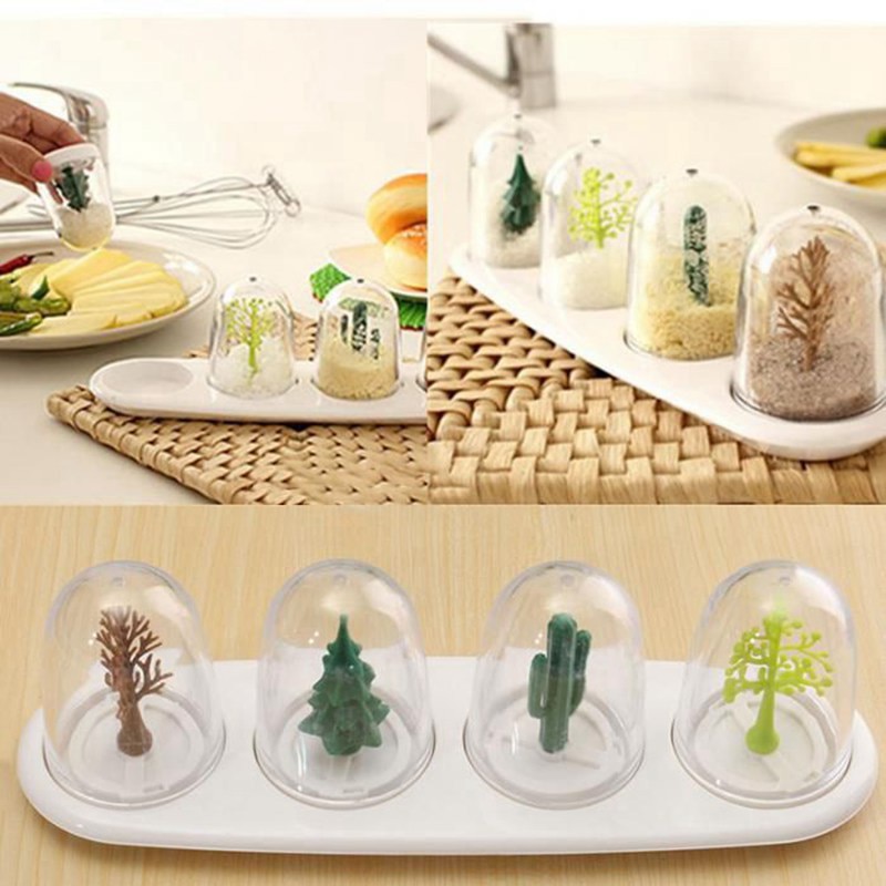 4pcs Kitchen Supplies Four Seasons Plant Spice Jar Animals Seasoning Bottle Salt Sugar Pepper Shaker Cook Tool